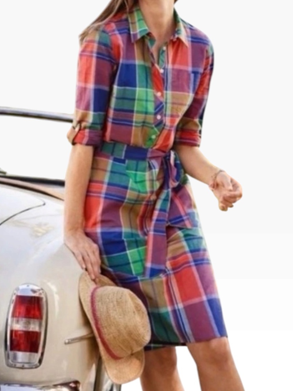 Talbots Multi-Color  Cotton Plaid Shirt Dress 8P